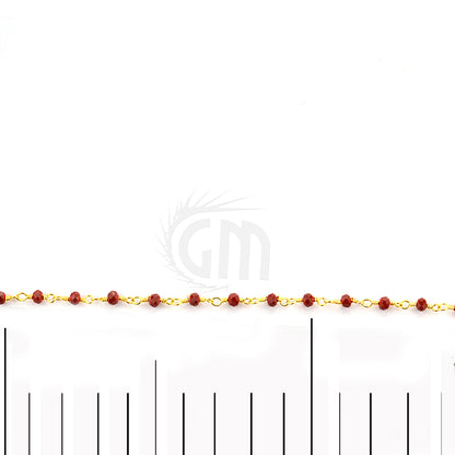 Red Coral 2.5-3mm Gold Plated Wire Wrapped Beads Rosary Chain (762952941615)