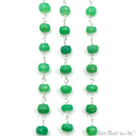 Chrysoprase Faceted Beads 6-7mm Silver Wire Wrapped Rosary Chain