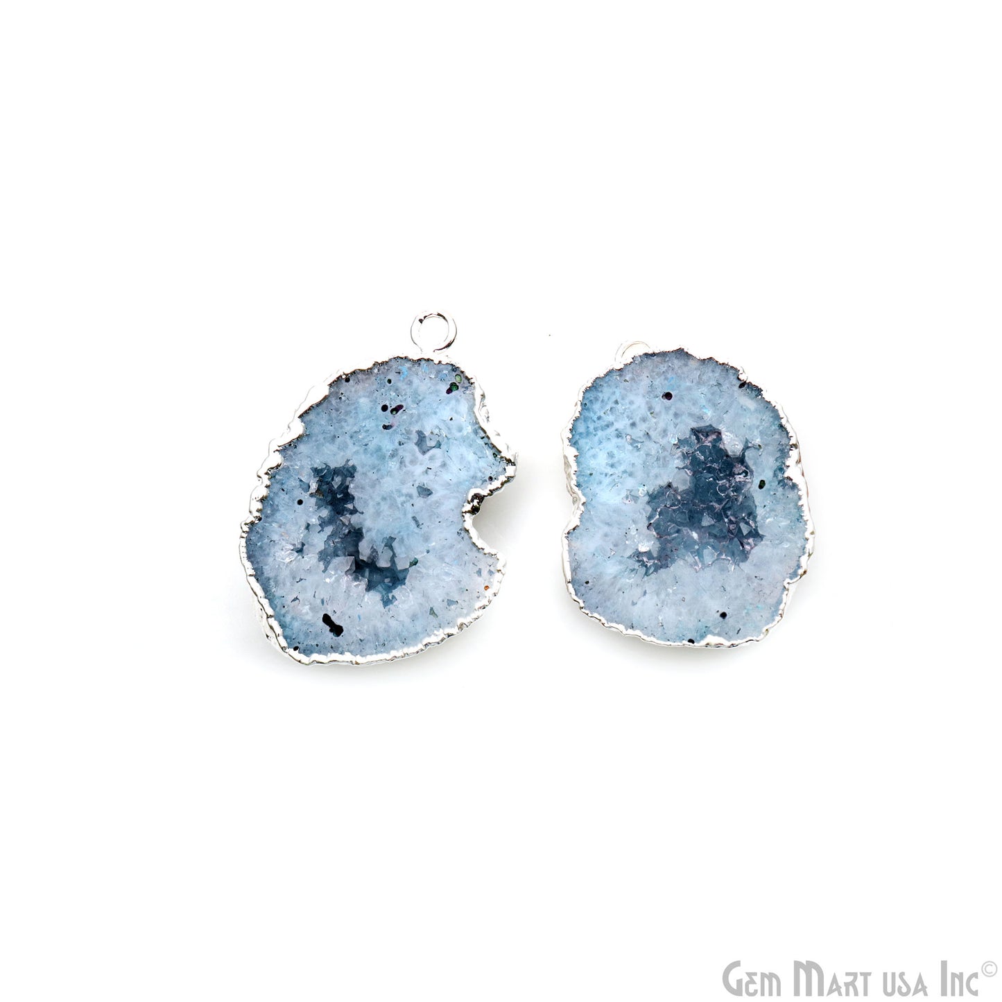 Geode Druzy 38x27mm Organic Silver Electroplated Single Bail Gemstone Earring Connector 1 Pair