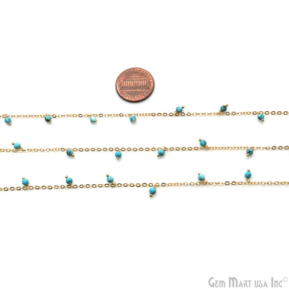 Turquoise Faceted Beads Gold Plated Wire Wrapped Cluster Rosary Chain (762740867119)