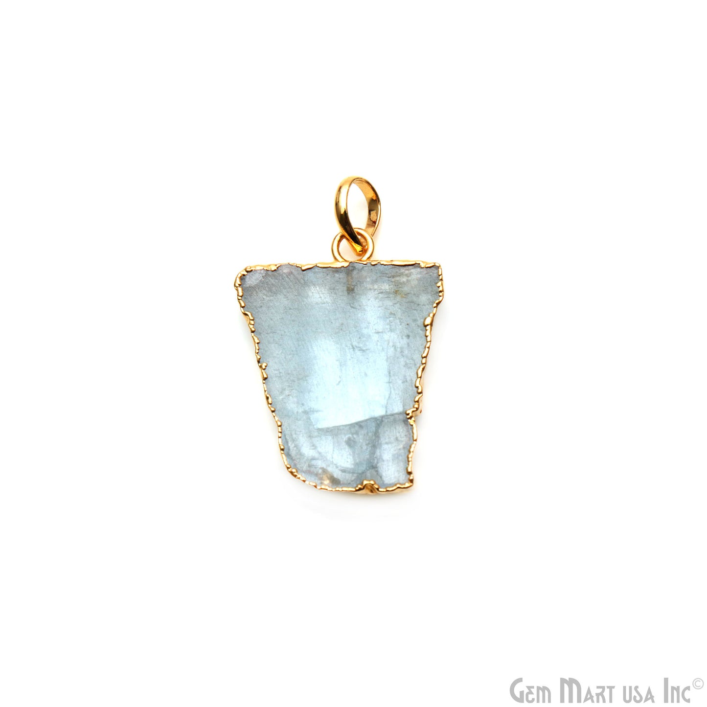 Aquamarine Free Form shape 30x23mm Gold Electroplated Gemstone Single Bail Pendant