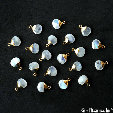Rainbow Moonstone 12mm Gold Electroplated Heart Single Bail Connector