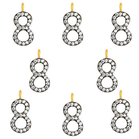8' Numbering CZ Pave Gold Vermeil Charm for Bracelet & Pendants - GemMartUSA