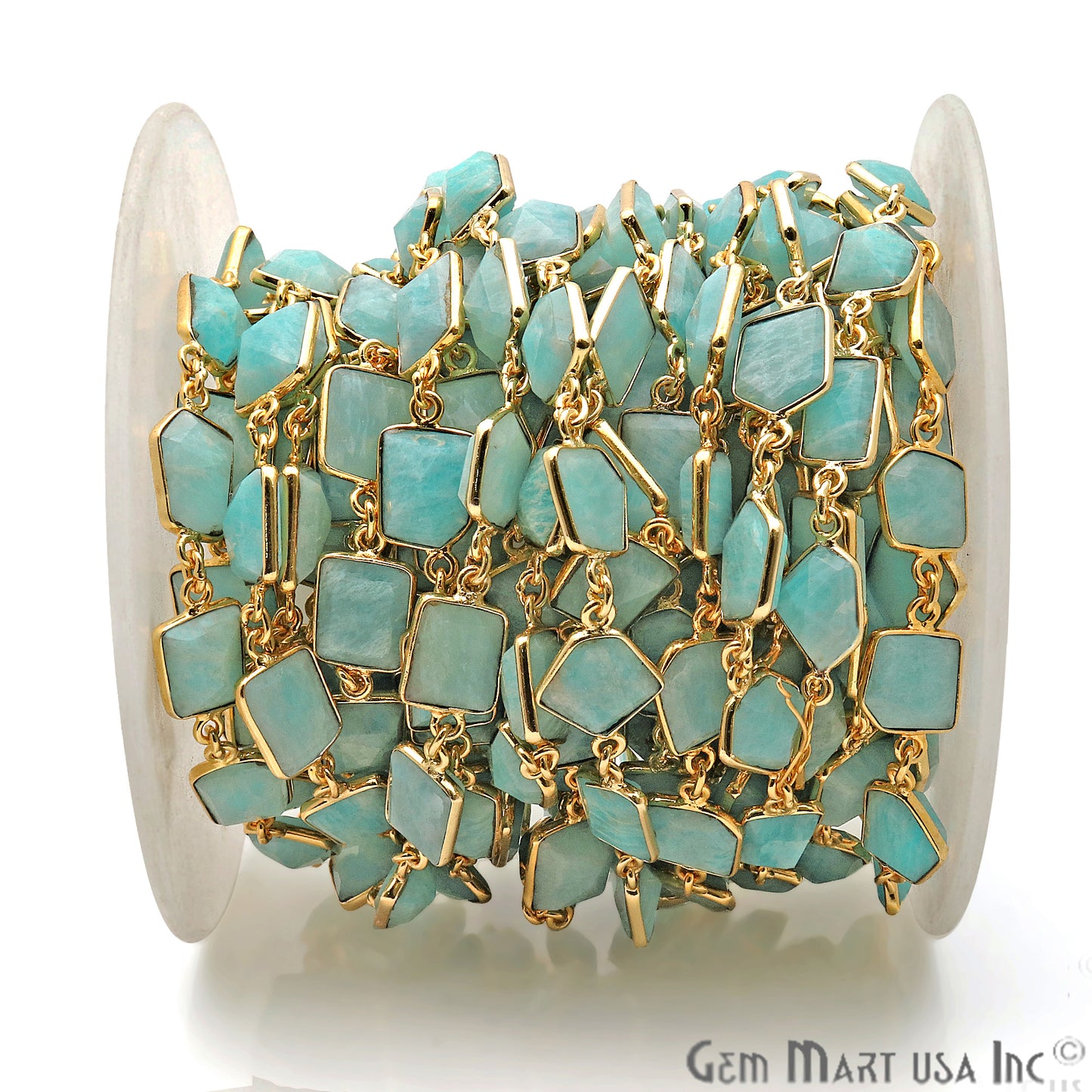 Amazonite 10-15mm Fancy Cut Bezel Link Gold Plated Continuous Connector Chain - GemMartUSA