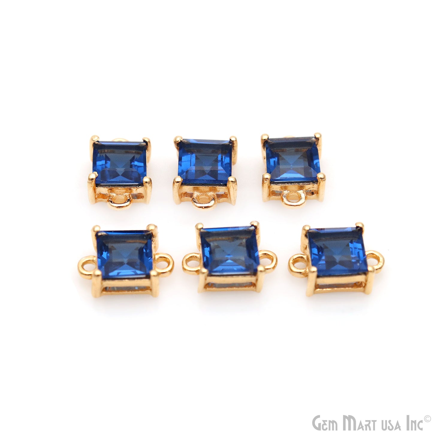 Sapphire Square 5mm Prong Setting Gold Plated Gemstone Connector