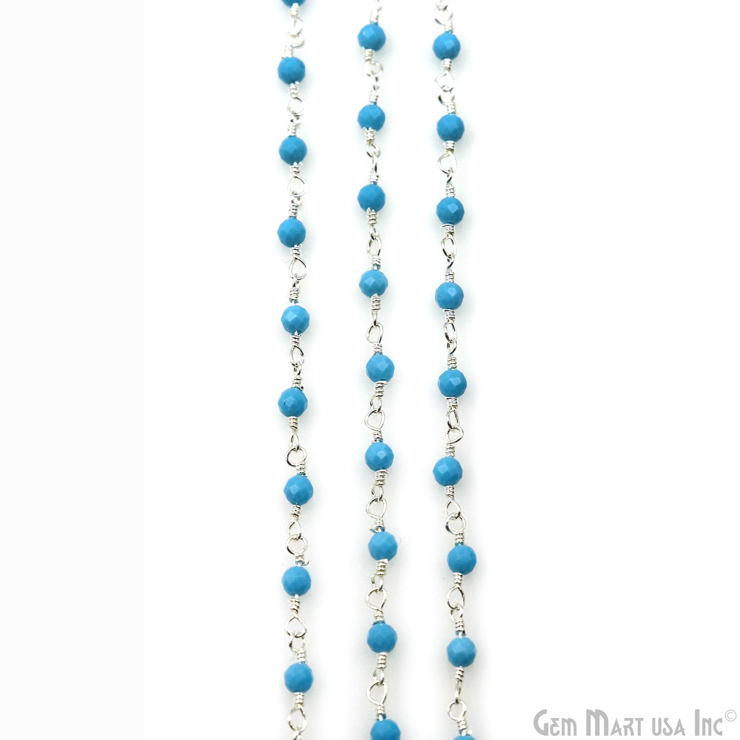 Turquoise Silver Plated Wire Wrapped Gemstone Beads Rosary Chain