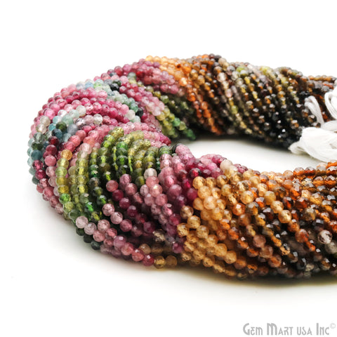 Multi Tourmaline Rondelle Beads, 13 Inch Gemstone Strands, Drilled Strung Nugget Beads, Faceted Round, 3-4mm