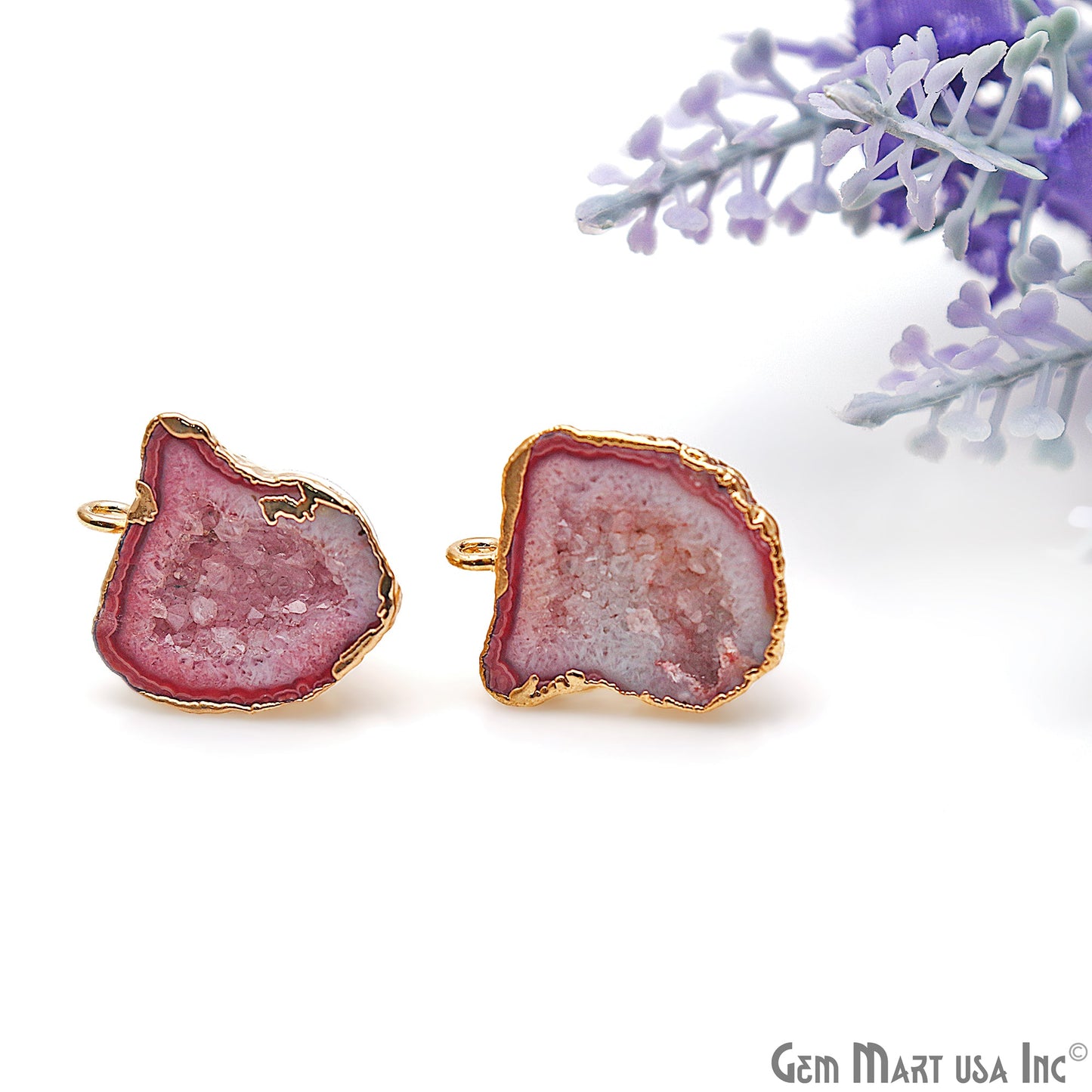 DIY Agate Slice Geode Druzy Gold Edged Loop Connector Studs Earrings
