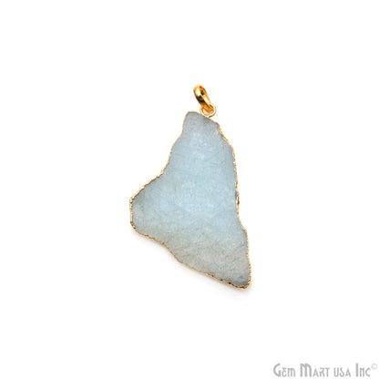 Aquamarine Free Form shape 56x30mm Gold Electroplated Gemstone Single Bail Pendant