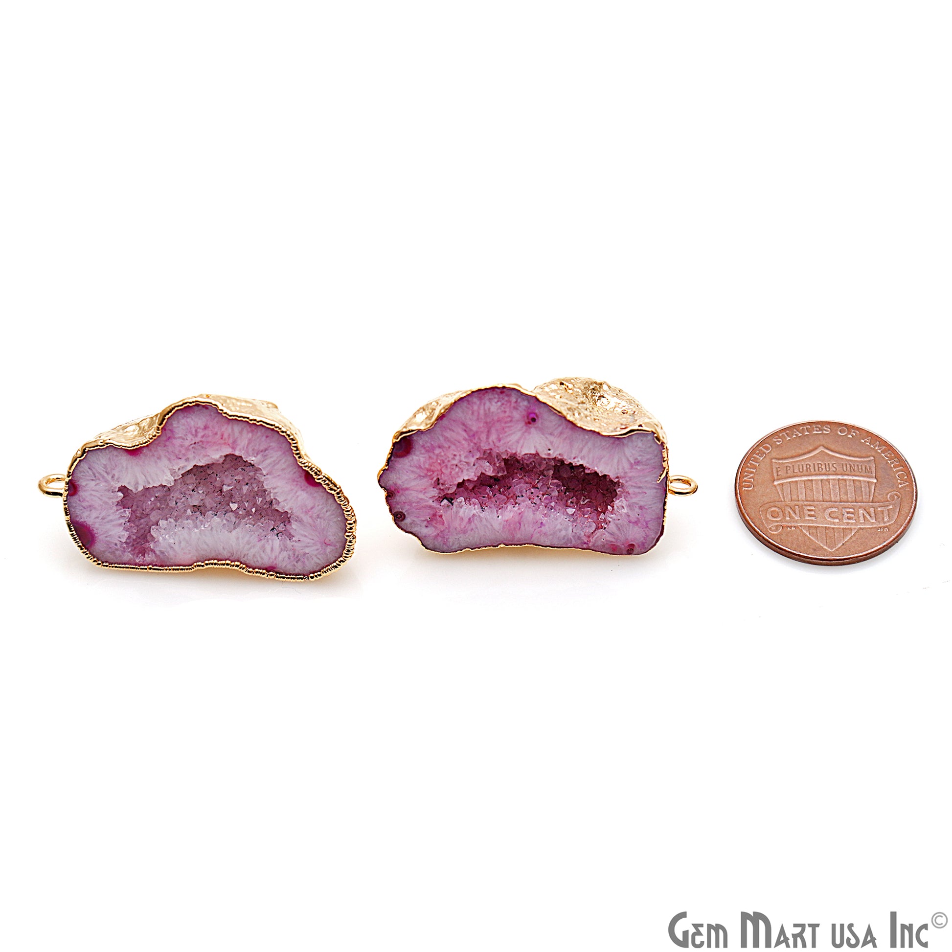 DIY Agate Slice Geode Druzy 35x22mm Gold Electroplated Loop Connector Studs Earrings - GemMartUSA