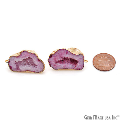 DIY Agate Slice Geode Druzy 35x22mm Gold Electroplated Loop Connector Studs Earrings - GemMartUSA