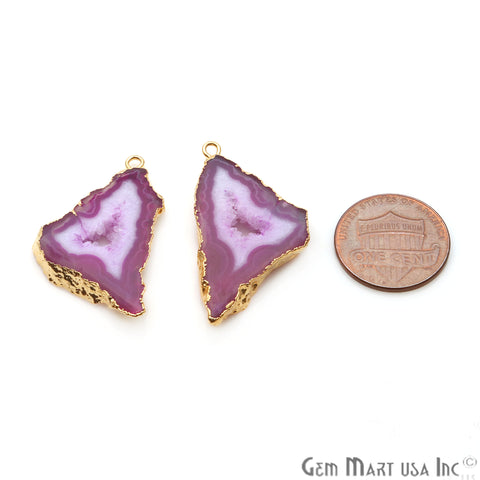 Agate Slice 19x36mm Organic Gold Electroplated Gemstone Earring Connector 1 Pair - GemMartUSA