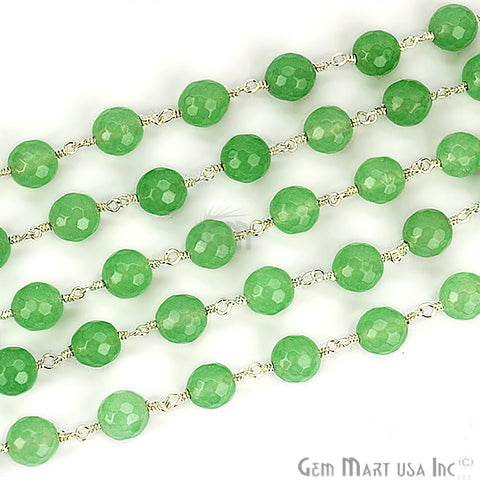 Baby Green Jade Beads Silver Plated Wire Wrapped Rosary Chain (763854487599)