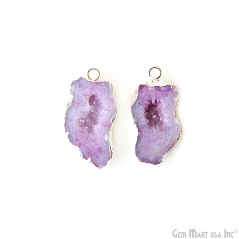 Geode Druzy 18x33mm Organic Silver Electroplated Single Bail Gemstone Earring Connector 1 Pair