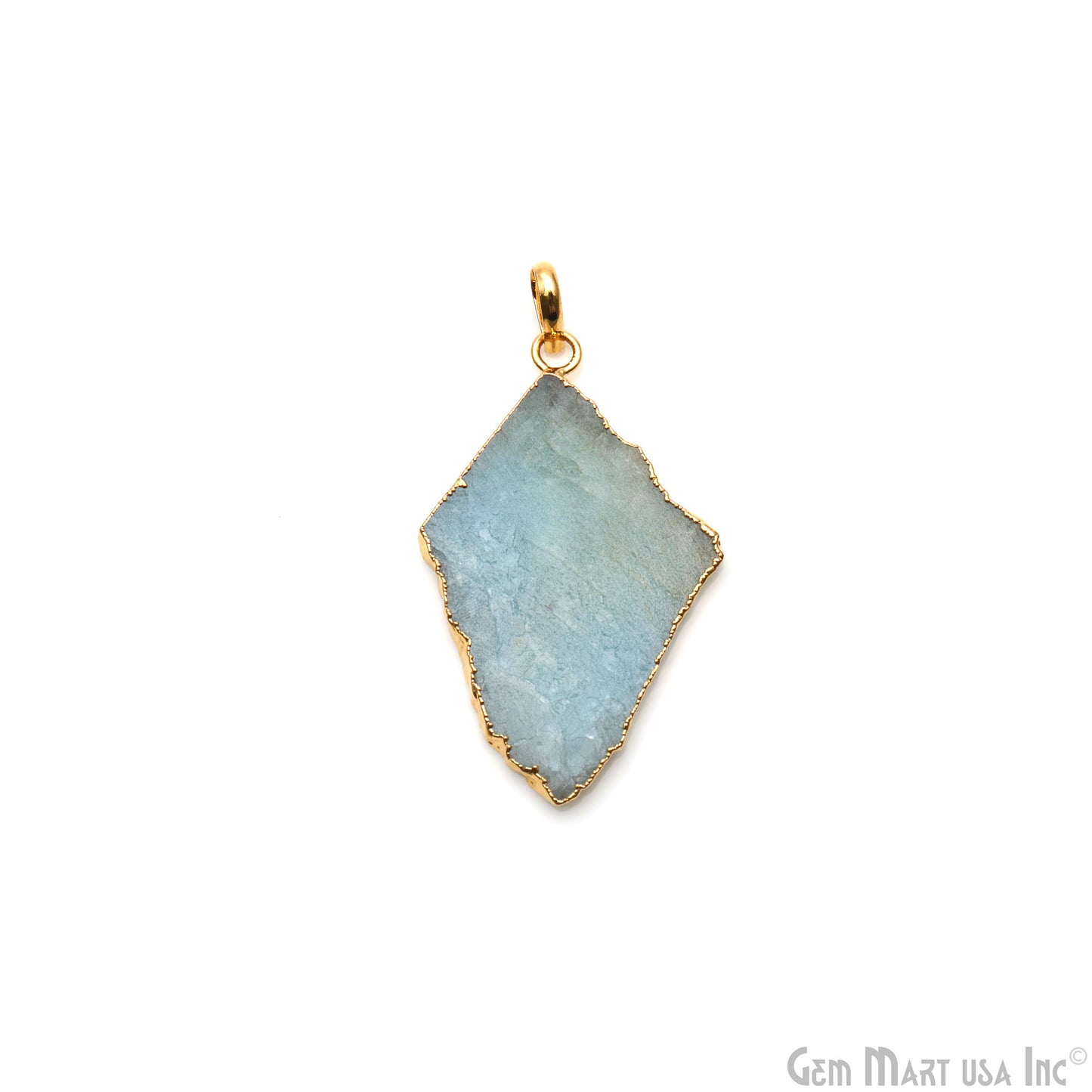 Aquamarine Free Form shape 45x26mm Gold Electroplated Gemstone Single Bail Pendant