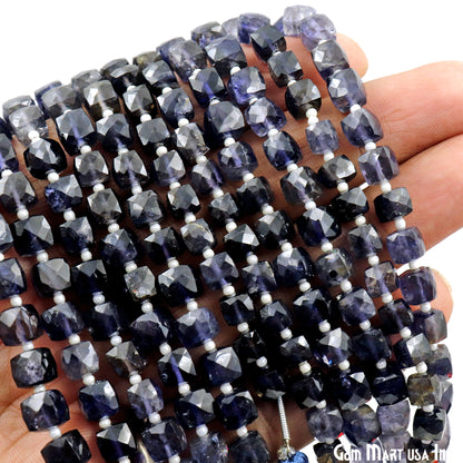 Iolite Cube Beads, 7 Inch Gemstone Strands, Drilled Strung Briolette Beads, Cube Shape, 6-7mm