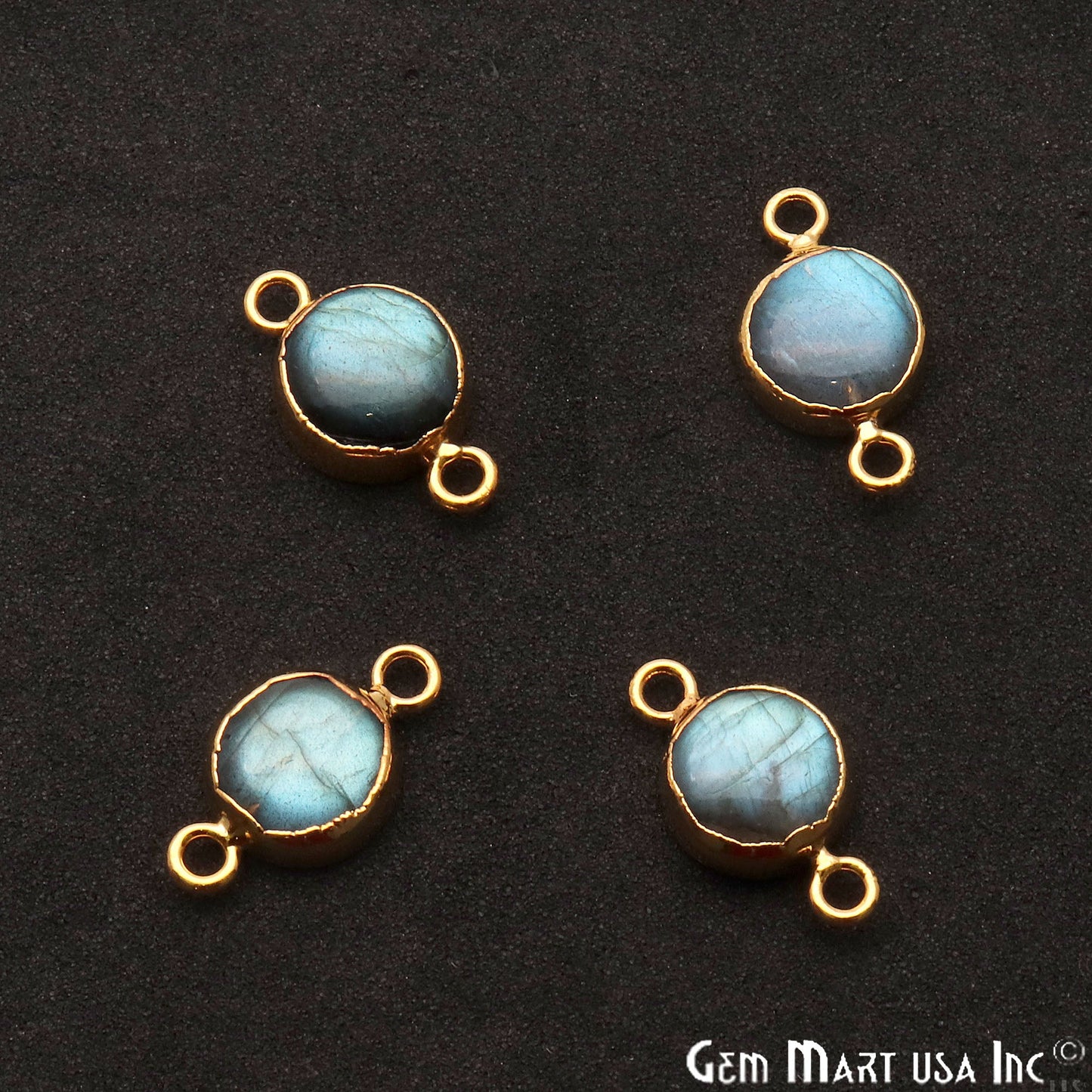 Labradorite Cabochon 17x10mm Round Gold Electroplated Double Bail Gemstone Connector - GemMartUSA