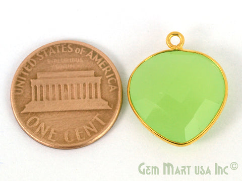 Green Chalcedony Heart 16mm Single Bail Gemstone Gold Bezel Connector