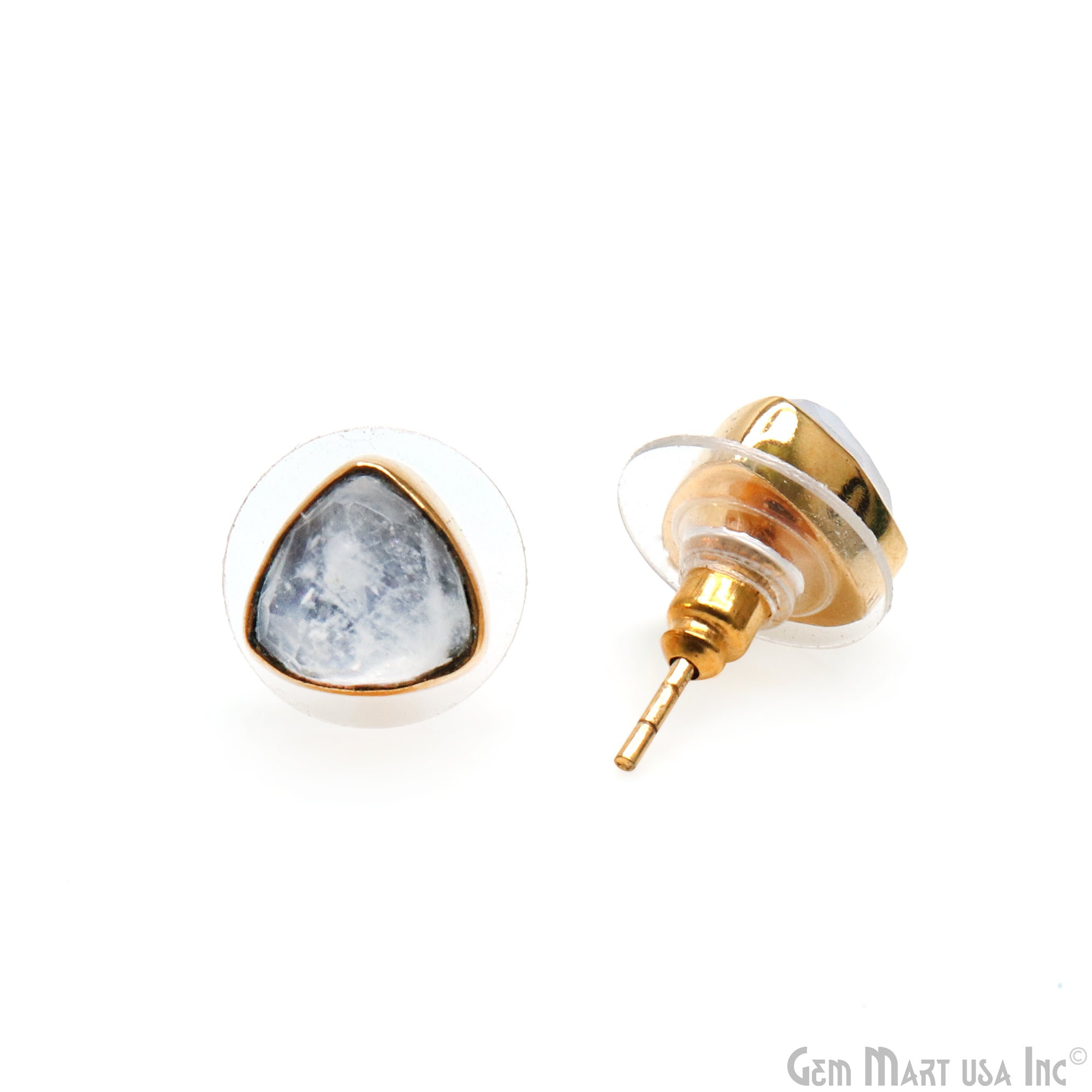 Rainbow Moonstone Trillion 8mm Gold Plated Stud Earring