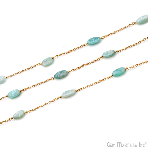 Amazonite Tumble Beads 10x6mm Gold Wire Wrapped Rosary Chain