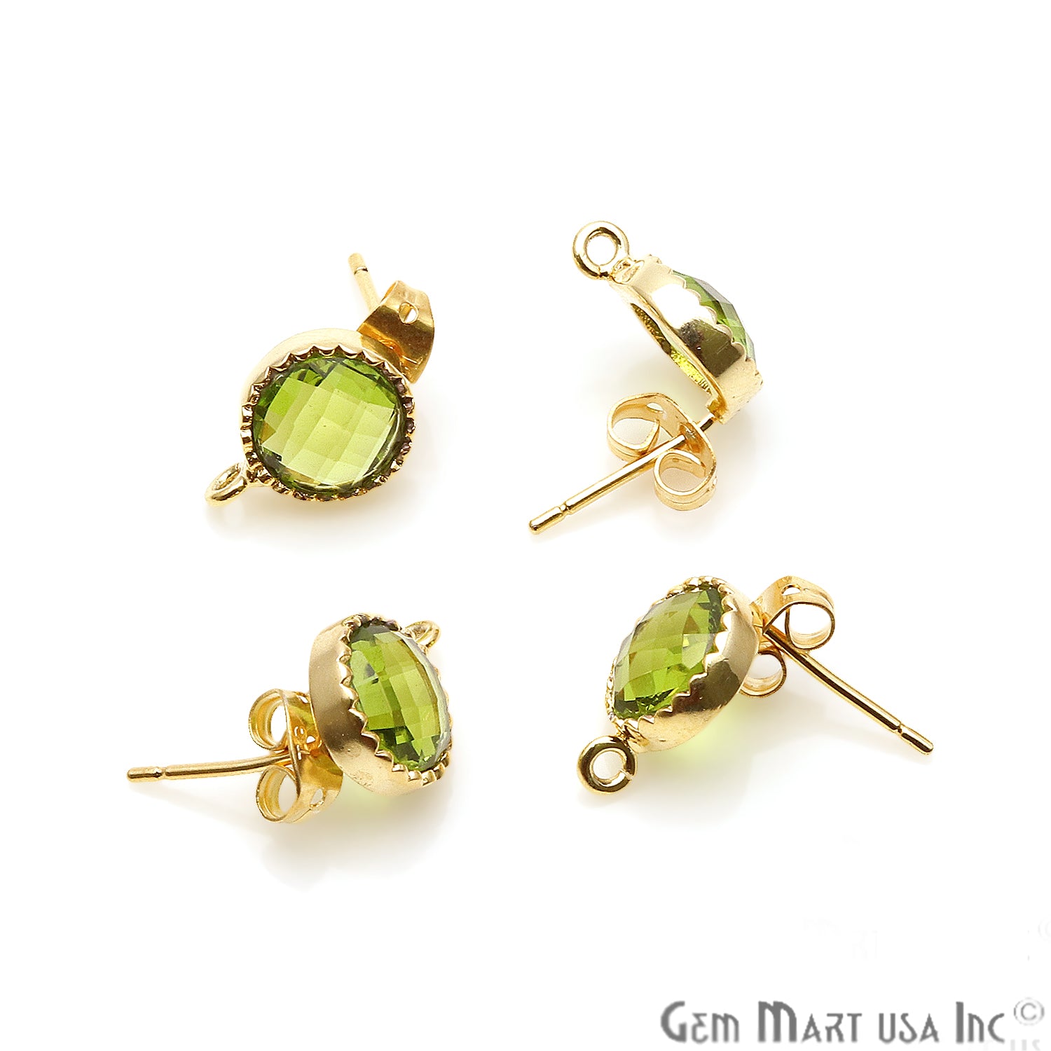 DIY Round 13x9mm Gold Bail Gemstone stud Earring (Pick Your Gemstone) - GemMartUSA