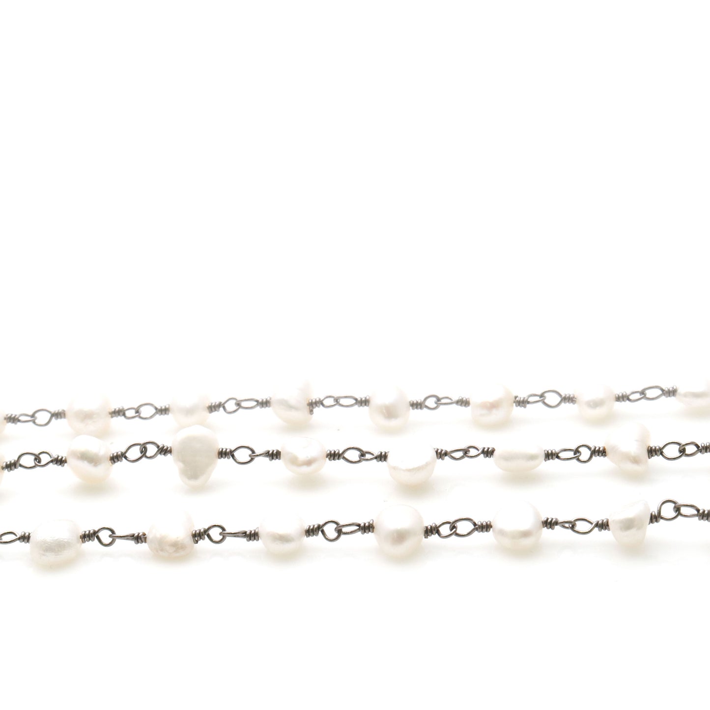 Pearl Faceted Beads 3-4mm Oxidized Wire Wrapped Rosary Chain