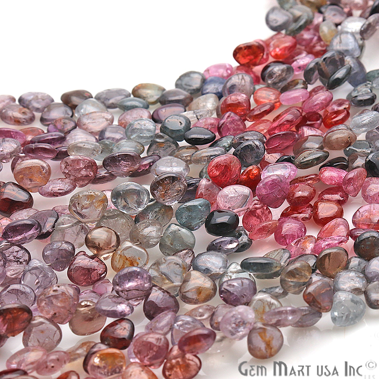 Multi Spinel Gemstone 7mm Heart Beaded Handmade Silver Wire Rondelle - GemMartUSA