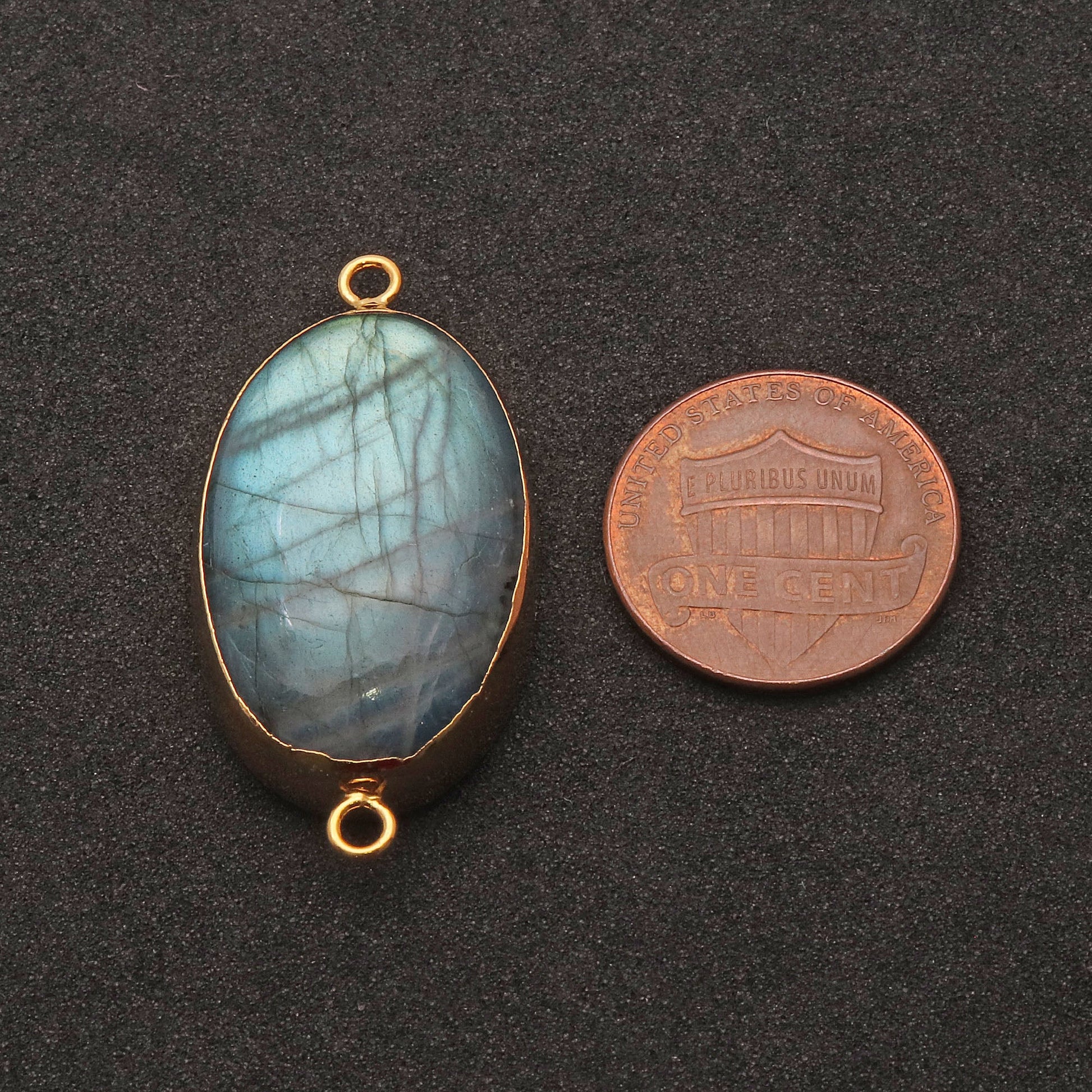 Labradorite Cabochon 36x20mm Oval Gold Electroplated Double Bail Gemstone Connector - GemMartUSA