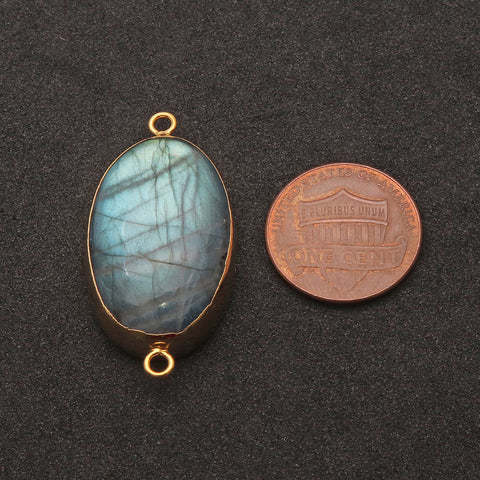 Labradorite Cabochon 36x20mm Oval Gold Electroplated Double Bail Gemstone Connector - GemMartUSA