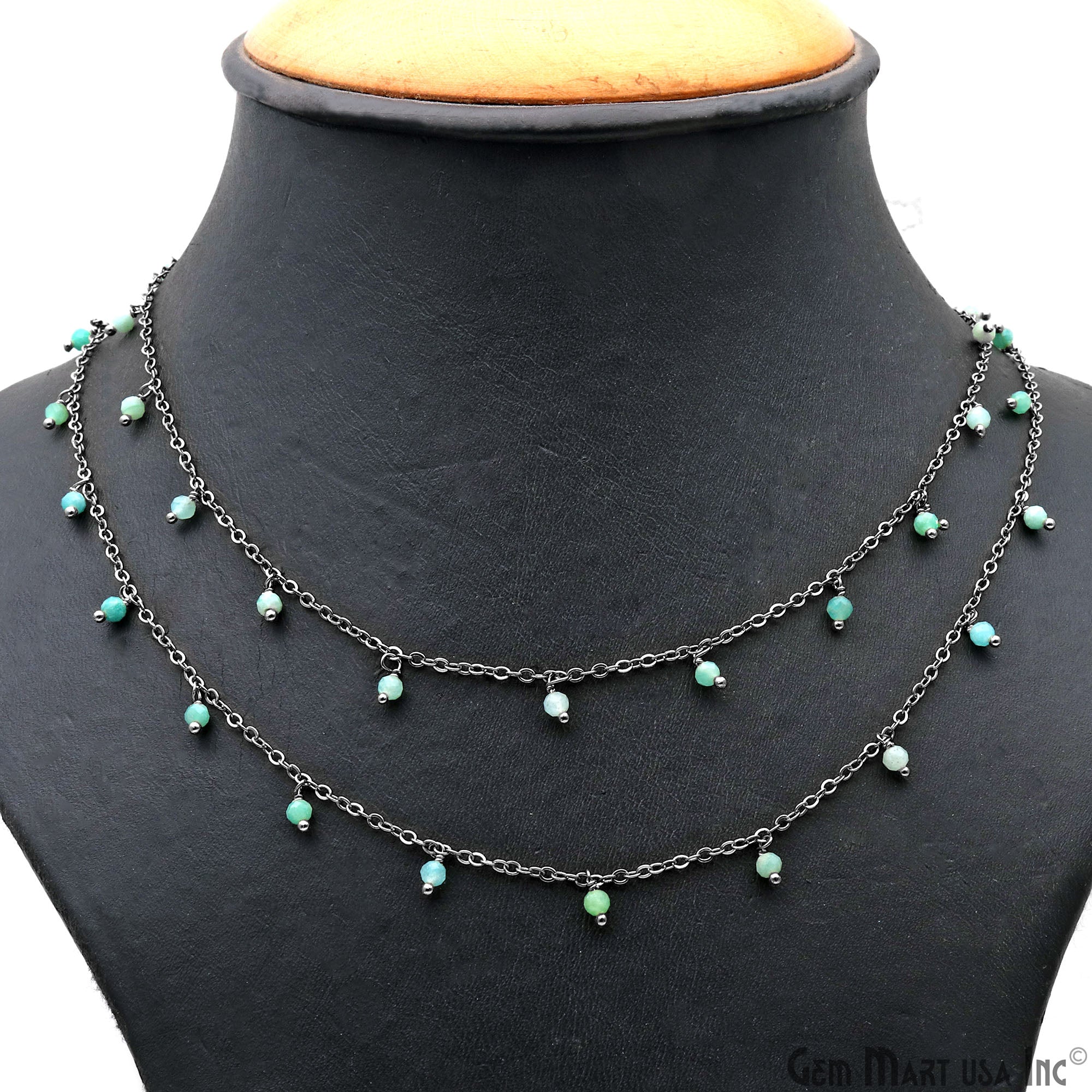 Chrysoprase Faceted Beads 3-4mm Oxidized Cluster Dangle Chain