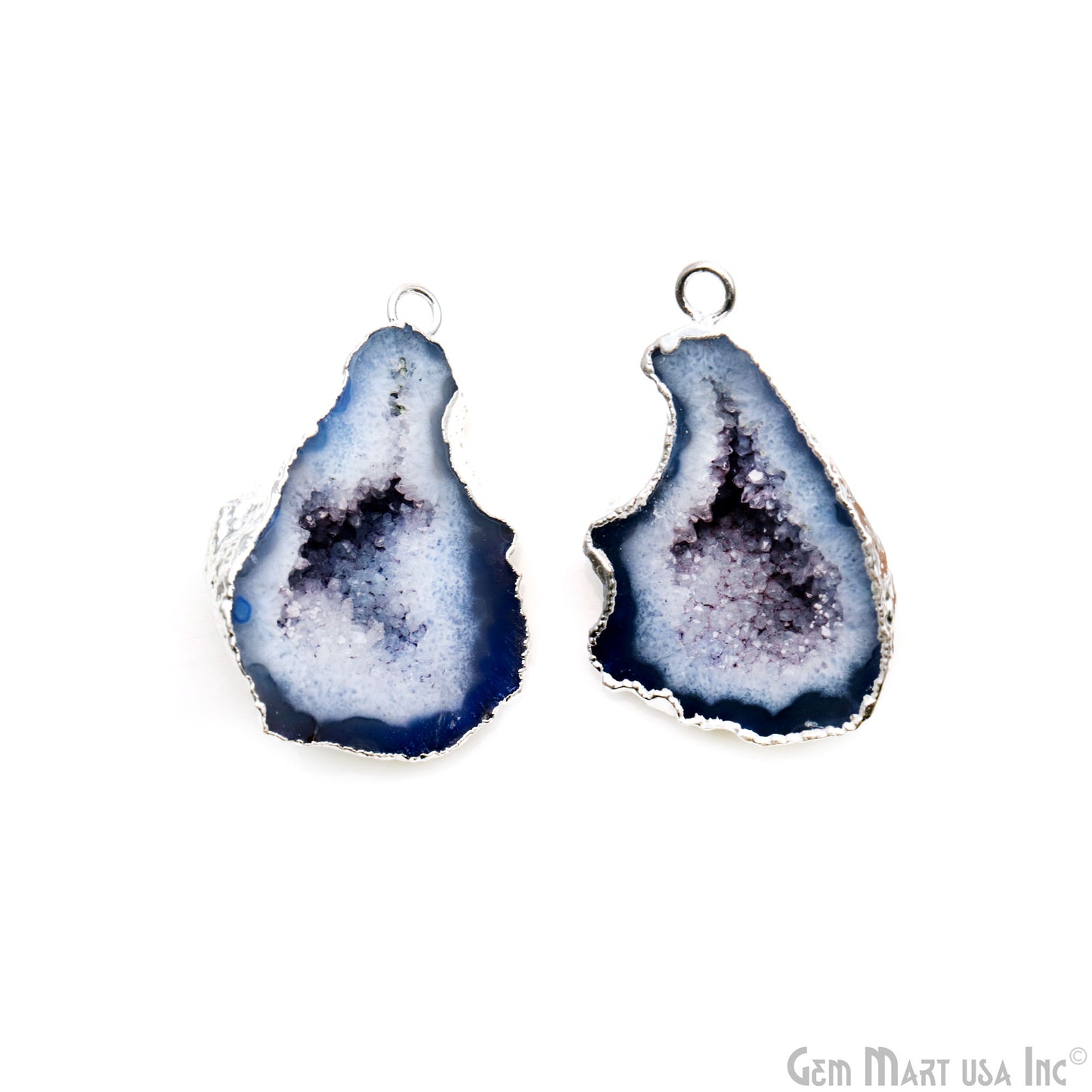 Geode Druzy 26x38mm Organic Silver Electroplated Single Bail Gemstone Earring Connector 1 Pair