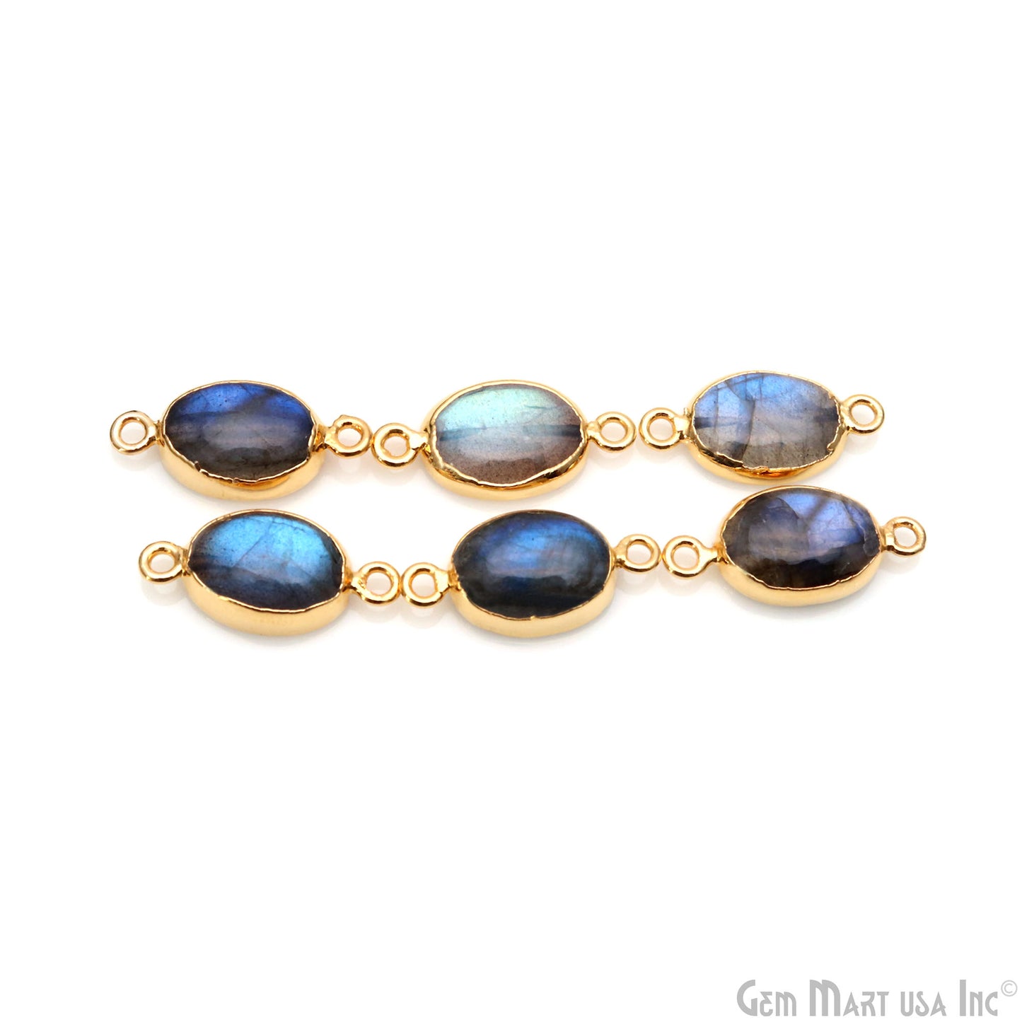 Flashy Labradorite 22x10mm Cabochon Oval Double Bail Gold Electroplated Gemstone Connector