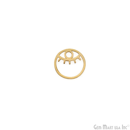 Evil Eye Round Shape Laser Finding Gold Plated 15mm Charm For Bracelets & Pendants