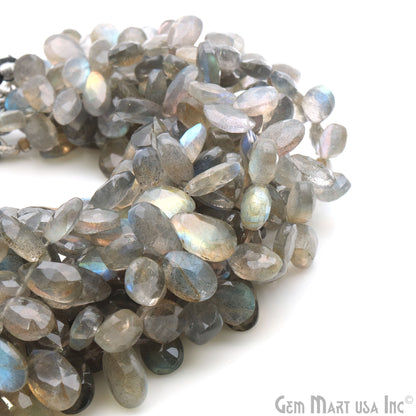 Labradorite Briolette Gemstone 12x7mm Blue Flash Beads Rondelle - GemMartUSA