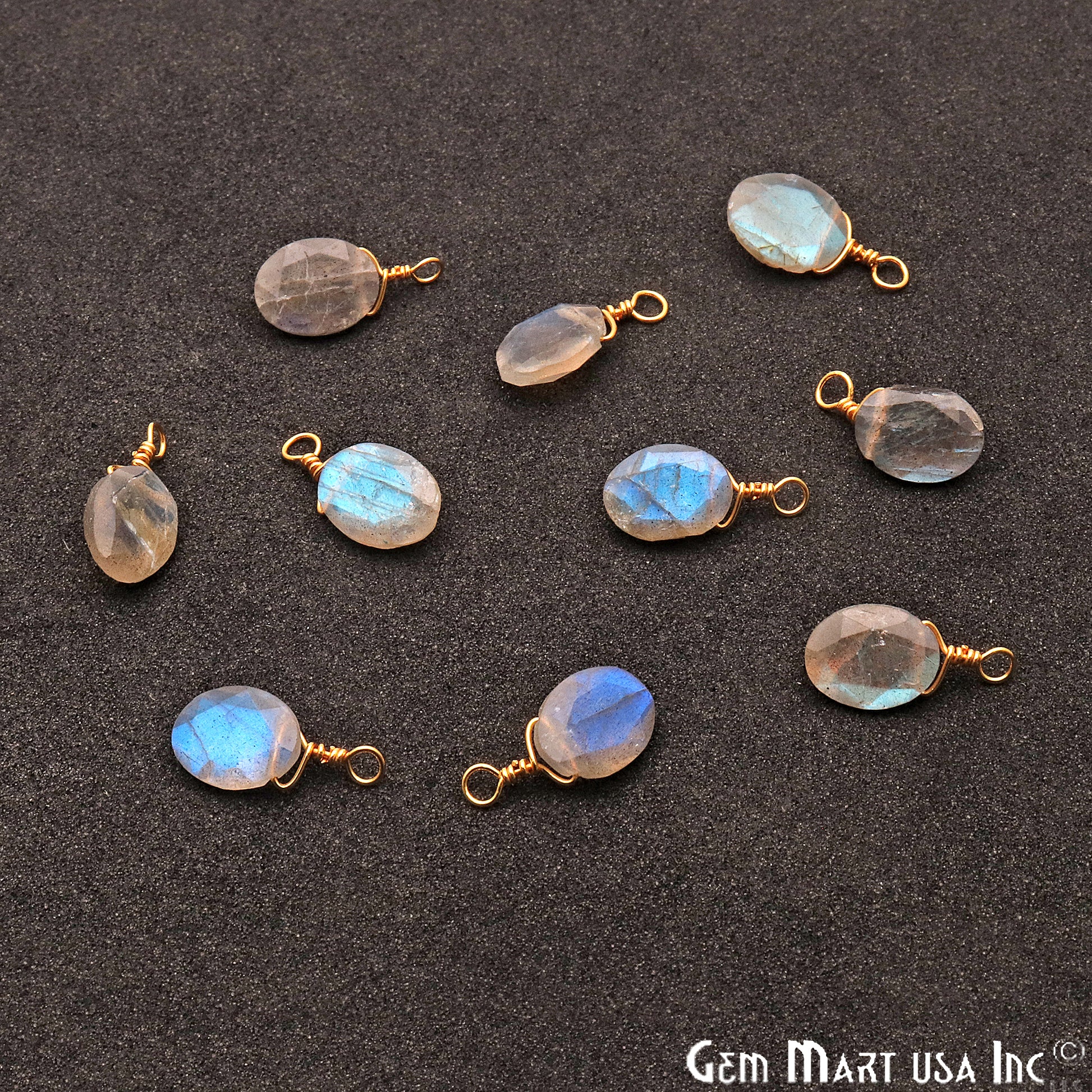 Labradorite 7x9mm Oval Single Bail Gold Wire Wrapped Gemstone Connector - GemMartUSA