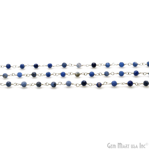 Sodalite Faceted Beads 3-3.5mm Silver Plated Wire Wrapped Rosary Chain