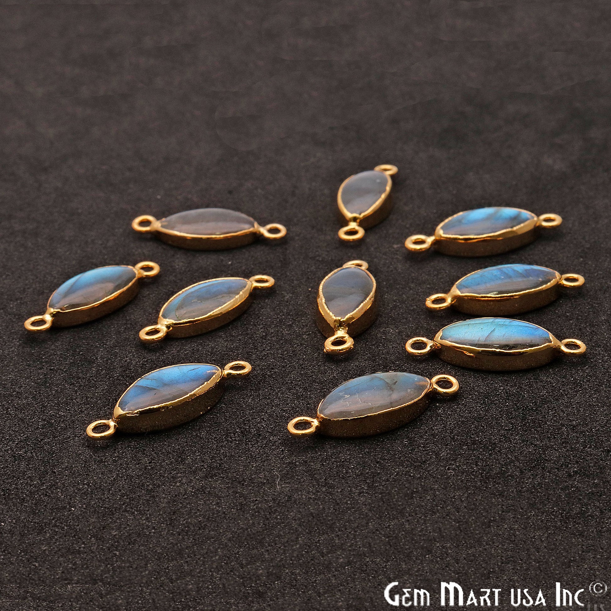 Flashy Labradorite Marquise Shape Gold Edge 22x8mm Double Bail Connector - GemMartUSA