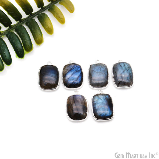 Flashy Labradorite Cabochon 12x16mm Octagon Single Bail Silver Plated Gemstone Connector