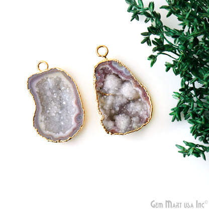 Geode Druzy 24x33mm Organic Gold Electroplated Single Bail Gemstone Earring Connector 1 Pair