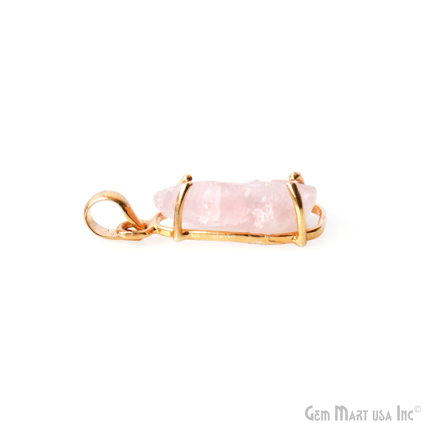 Natural Morganite Organic 28x13mm Gold Plated Prong Setting Single Bail Gemstone Pendant