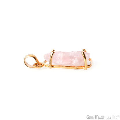 Natural Morganite Organic 28x13mm Gold Plated Prong Setting Single Bail Gemstone Pendant