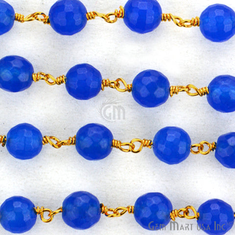 Blue Jade 6mm Beads Gold Plated Wire Wrapped Rosary Chain - GemMartUSA (762911490095)