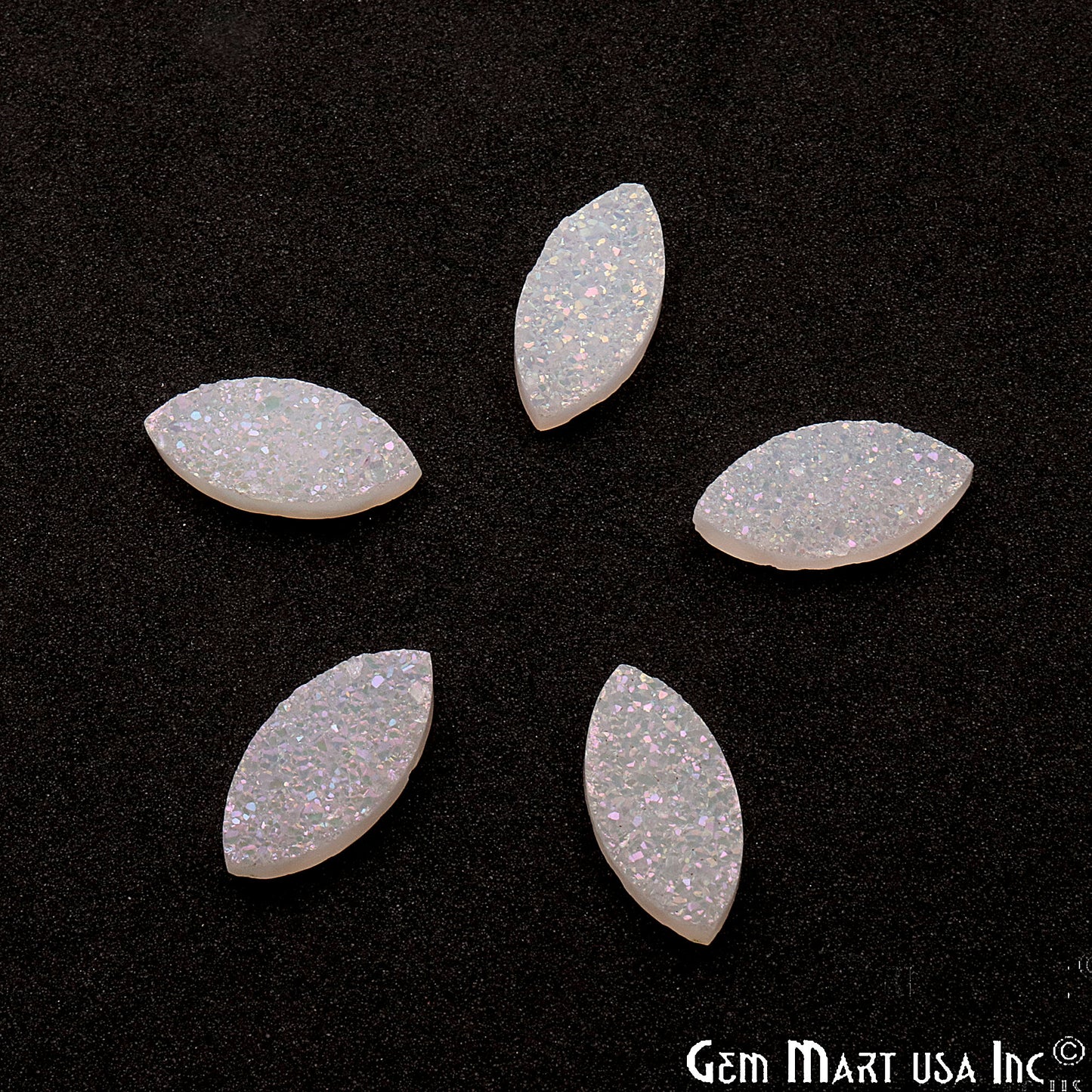 Titanium White Druzy 10x20mm Marquise Shape Loose Cabochon - GemMartUSA