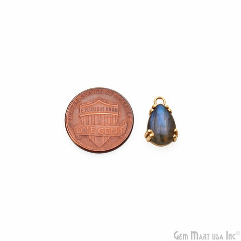 Flashy Labradorite 15x9mm Cabochon Pears Prong Gold Setting Single Bail Gemstone Connector