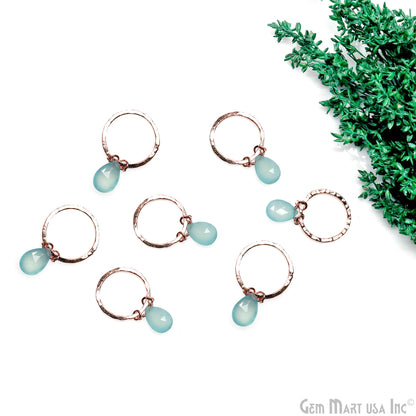 Aqua Chalcedony Pears 20mm Hoop Rose Gold Wire Wrapped Gemstone Connector 1pc