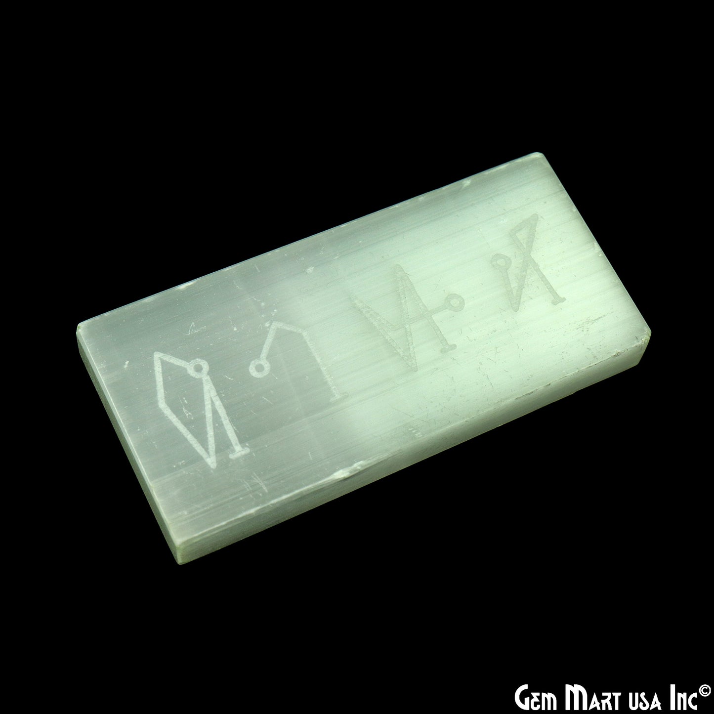 Selenite Rectangle Plate Shape 79x38mm Engraved Symbols Reiki Healing Meditation Gemstones