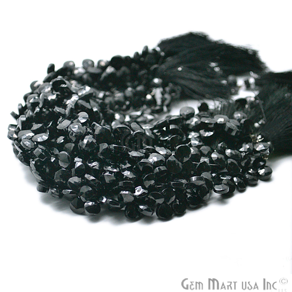 Black Spinel Onion Faceted Gemstone 7-8mm Rondelle Beads - GemMartUSA