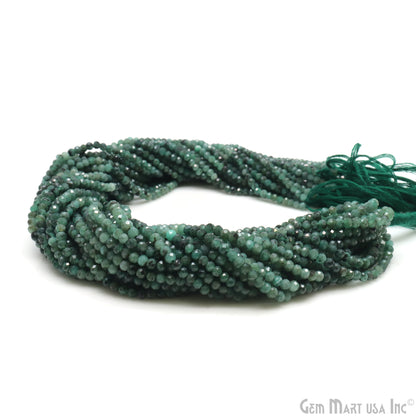 Emerald Rondelle Beads, 12.5 Inch Gemstone Strands, Drilled Strung Nugget Beads, Faceted Round, 3-4mm