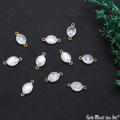 Rainbow Moonstone Faceted Oval 8x10mm Gold Plated Double Bail Connector