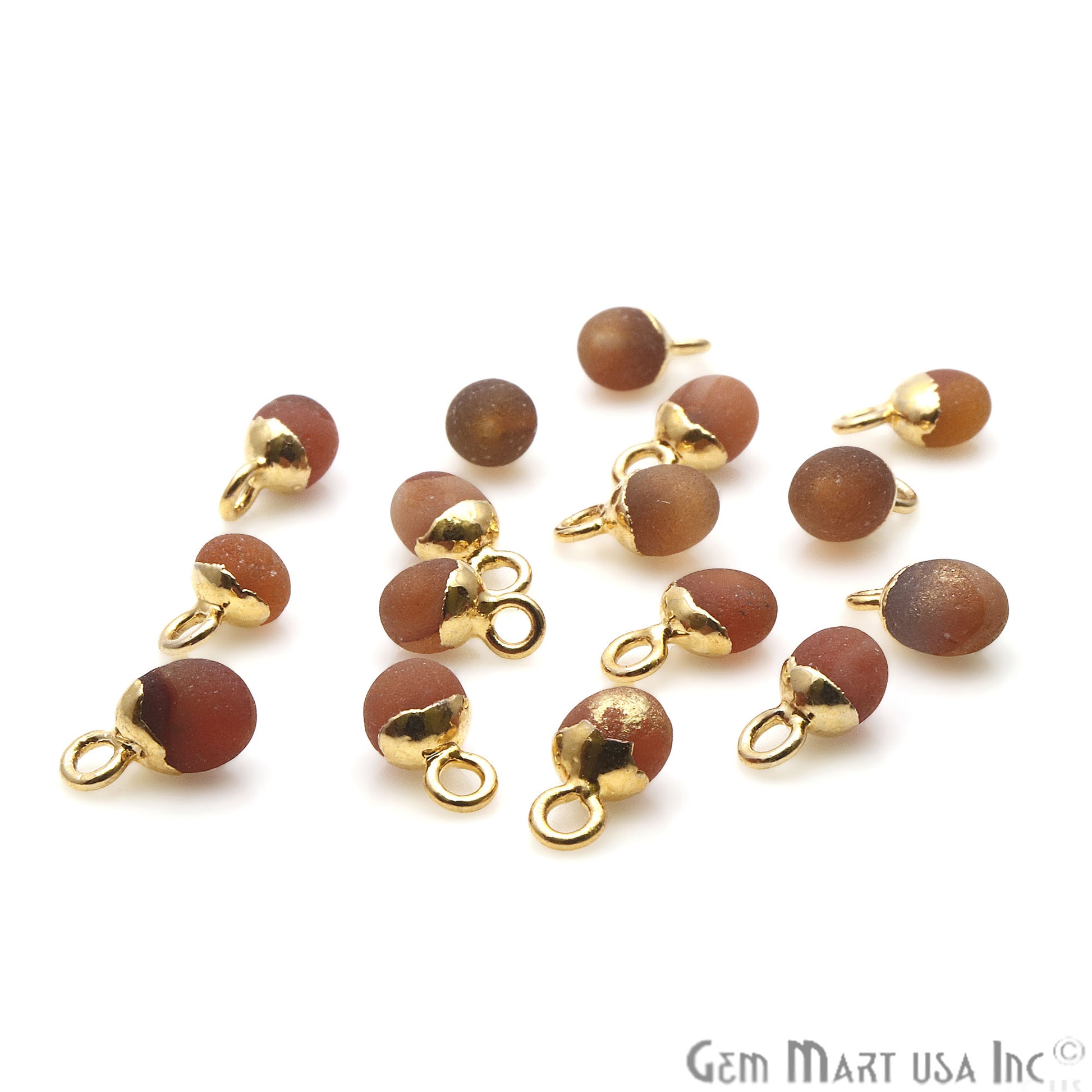 Rough Carnelian Matte Beads Organic 11x5mm Gold Electroplated Pendant Connector - GemMartUSA